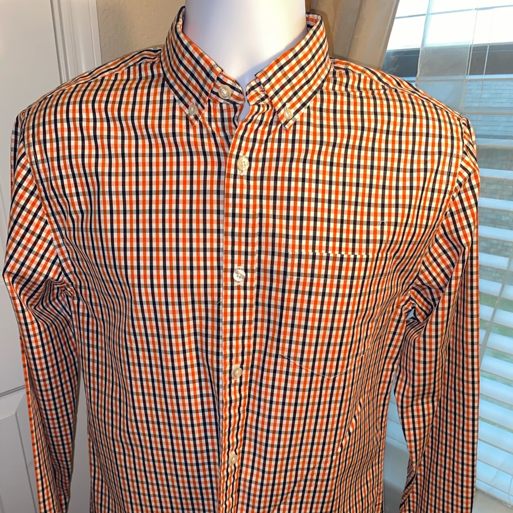 Orange & navy long sleeve button up boys/men